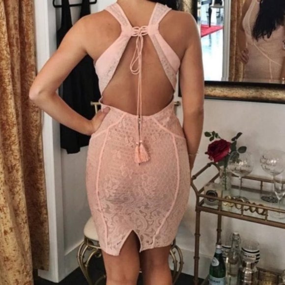 SEXY PINK LACE DRESS, OPEN BACK AS SEEN, SUPER HOT - Picture 1 of 2